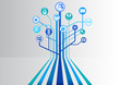 Digital health and hospital blue background as vector illustration with parallel lines branching out into a tree structure