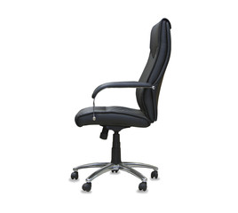 The office chair from black leather. Isolated