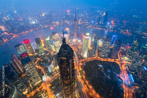 Photo Elevated view of Lujiazui district in Shanghai