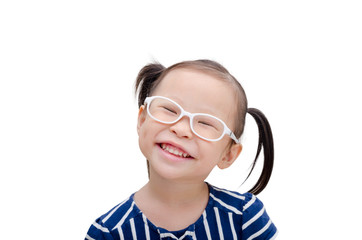 Wall Mural - Little asian girl wearing eyeglasses and smiles