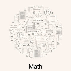 Set of math icons. Linear style. Concept of knowledge.