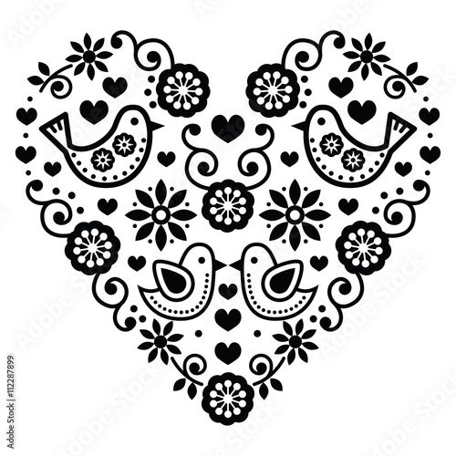 Naklejka nad blat kuchenny Folk art Valentine's Day heart - love, wedding, birthday greetings card