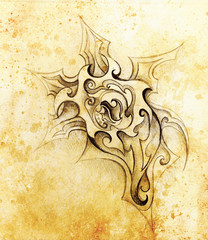 Aufkleber - Ornamental Drawing. Original hand draw and computer collage. Color structure.