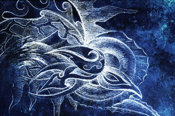 Poster - Ornamental Drawing. Original hand draw and computer collage. Color structure.