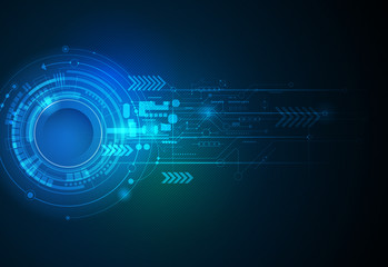 Vector illustration Abstract futuristic eyeball on circuit board, high computer technology. Light green and blue color background