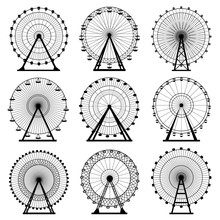 Ferris Wheel Silhouette, Circle. Carnival. Funfair Background.Carousel, Motion. Vector Illustration.