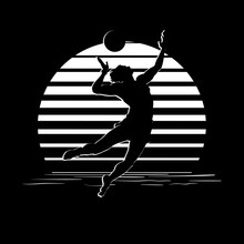 Black And White Stripes Logo With Volleyball Player Silhouette