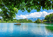 Lake Bled in springtime, Slovenia ( selective focus on a boat)