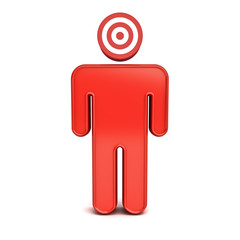 Fototapete - Red target man isolated on white background with shadow. 3D rendering.