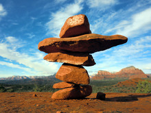 Cairn Of Stacked Rocks On Sedona, Arizona Hiking Trail