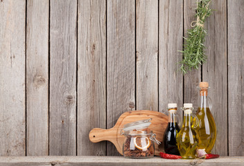 Poster - Kitchen utensils, herbs and spices on shelf