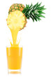 Pure pineapple juice pouring out from fruit in glass