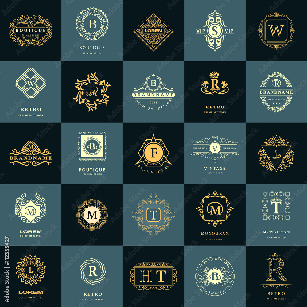 Line graphics monogram. Vintage Logos Design Templates Set. Business ...