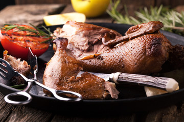 Canvas Print - Roast duck with apples and rosemary