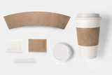 Fototapeta Góry - Design concept of mockup paper, sugar, coffee creamer, toothpick