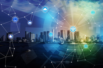 Poster - smart city and wireless communication network, abstract image visual, internet of things
