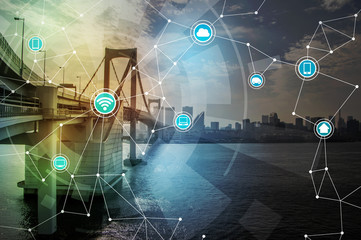 Poster - smart city and bridge, wireless communication network, abstract image visual, internet of things