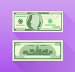 Detailed hundred dollar bill icon. Green and purple vector illustration