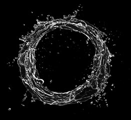 Poster - Water splash circle isolated on black background