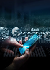 Aufkleber - Businesswoman using digital mobile phone charts interface