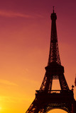 Fototapeta Paryż - Eiffel Tower silhouette at sunset in Paris France