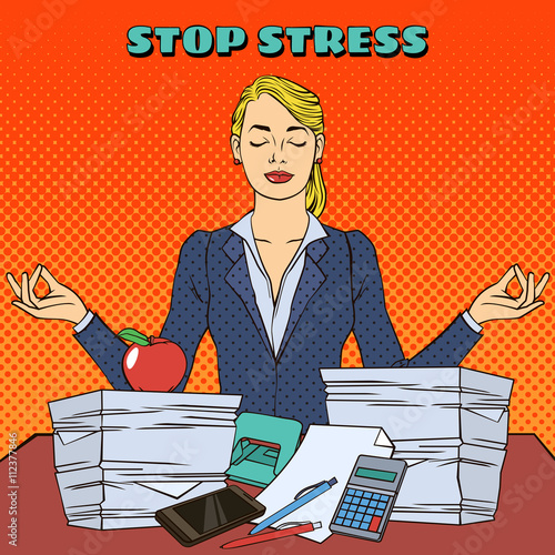 Fototapeta do kuchni Businesswoman in Yoga Pose. Multitasking Work at Office. Pop Art