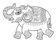 ethnic indian elephant line original drawing, adults coloring bo