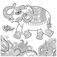 Canvas Print - ethnic indian elephant line original drawing, adults coloring bo