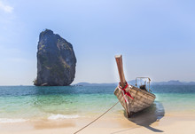 Longtail Boat On The Beach At Po Da Island, Krabi Thailand