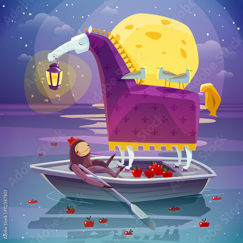 Foto-Leinwand ohne Rahmen - Horse With Lantern Surreal Dream Poster  (von Macrovector)