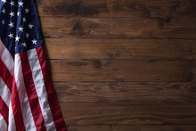 USA Flag On Wooden Wall Texture