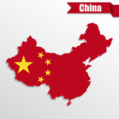 Aufkleber - China map with flag inside and ribbon