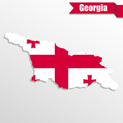 Poster - Georgia map with flag inside and ribbon