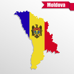 Aufkleber - Moldova map with flag inside and ribbon