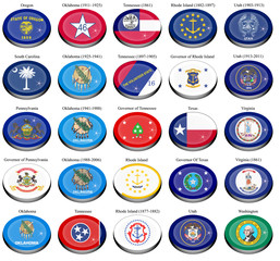 Set of icons. States and territories of USA flags.   