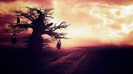 Wall Mural - horror halloween gravestone spooky tree