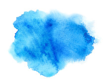 Vivid Blue Watercolor Or Ink Stain With Aquarelle Paint Blotch 