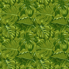 Wall Mural - Tropical Leaves Background - Seamless Pattern - in vector