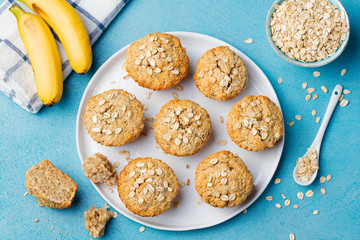 Healthy vegan oat muffins, apple and banana cakes