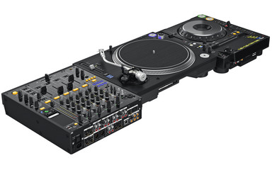 Wall Mural - Professional table dj equipment mixer with vinyl player. 3D graphic