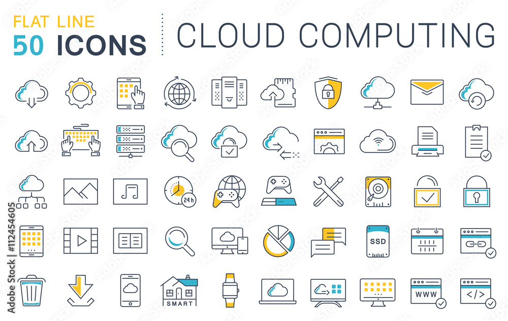 Set Vector Flat Line Icons Cloud Service Stock Vector | Adobe Stock