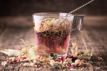 Mix Of Healthy Herbal Tea On Vintage Wooden Background