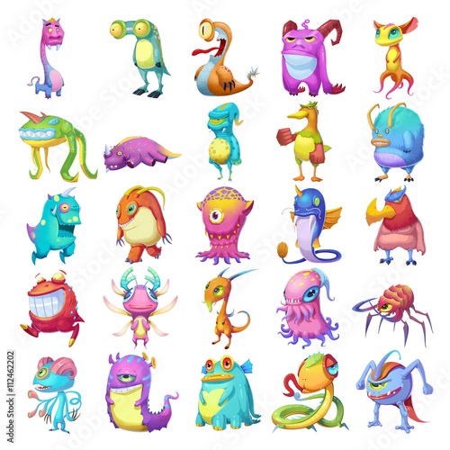 Fotografía 25 Colorful Monster Creature Character Design Set 1 isolated on White Background