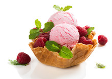     Pink Ice Cream With Berries