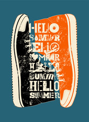 Hello Summer! Summer typographic grunge retro poster design. Vector illustration.