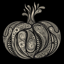 Abstract Vector Pumpkin Patterns On Black Background For Halloween