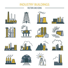 Wall Mural - Factory buildings icon set. Colour version design