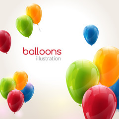 Wall Mural - Flying vector festive balloons shiny with glossy balloons for holiday