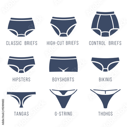 Female panties types flat silhouettes vector icons set. Woman underwear ...