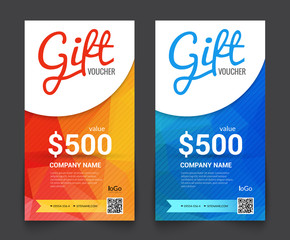 Sticker - Gift voucher market offer template layout with colorful modern triangle business design. Certificate special discount buy coupon